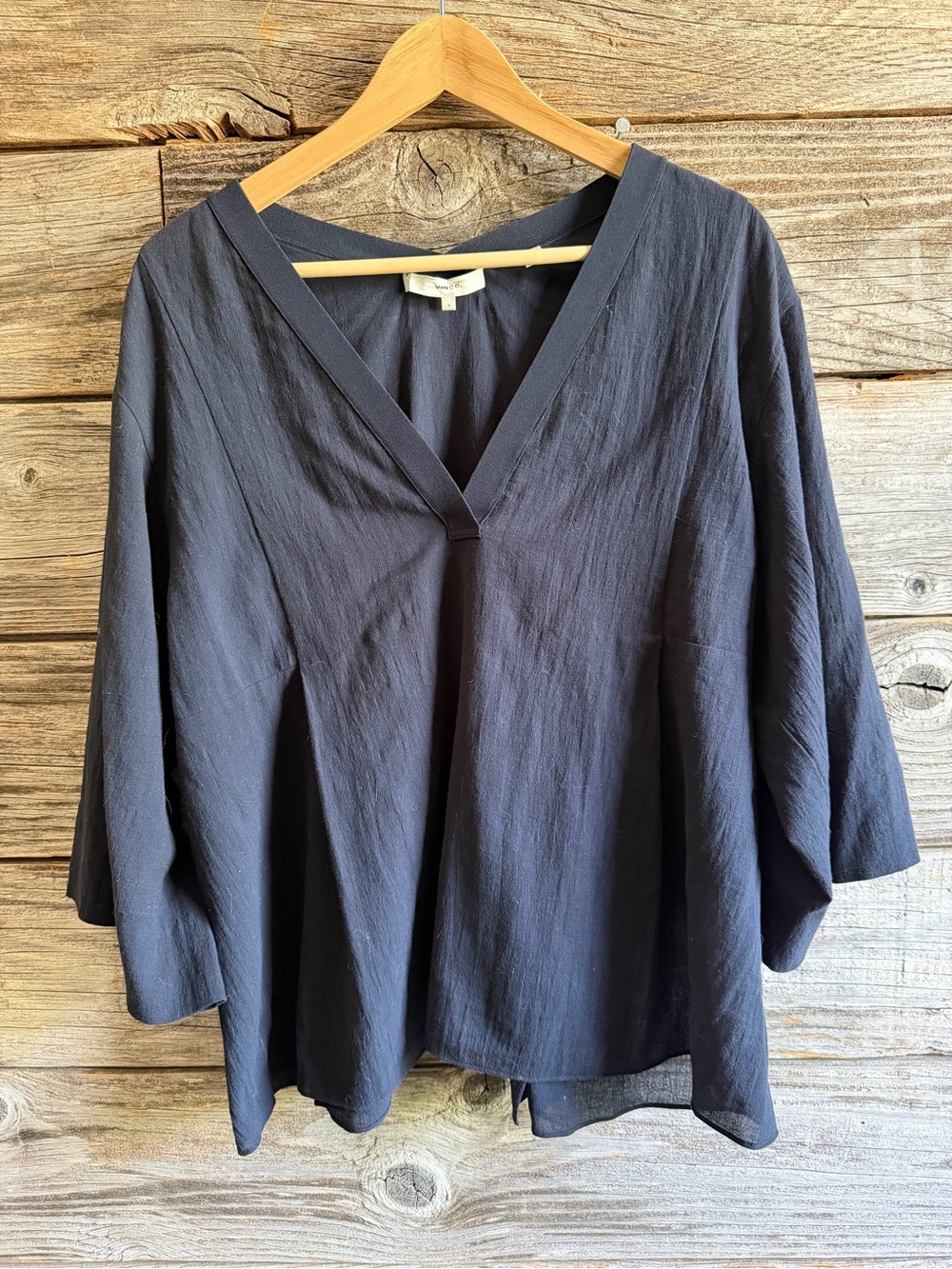 Women's V-Neck Navy Flowing Top